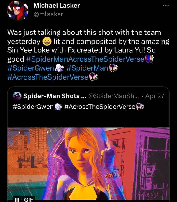 Michael Lasker, visual effects supervisor for 'Spider-Man: Across The Spider-Verse', praised Loke's work in a tweet last month.