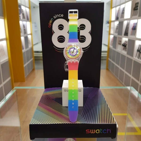 One of the watches that is part of Swatch's Pride Collection.