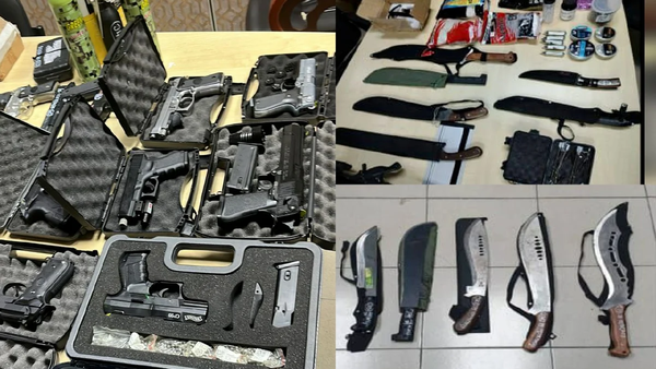 The weapons that the suspect possessed.