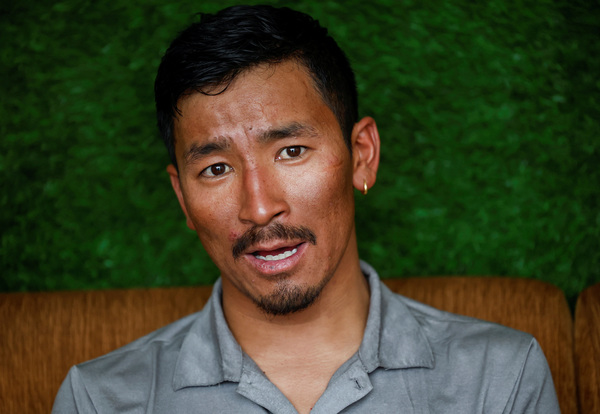 Gelje Sherpa, who rescued the Malaysian climber from the death zone, speaks during an interview with Reuters in Kathmandu, Nepal on 31 May.