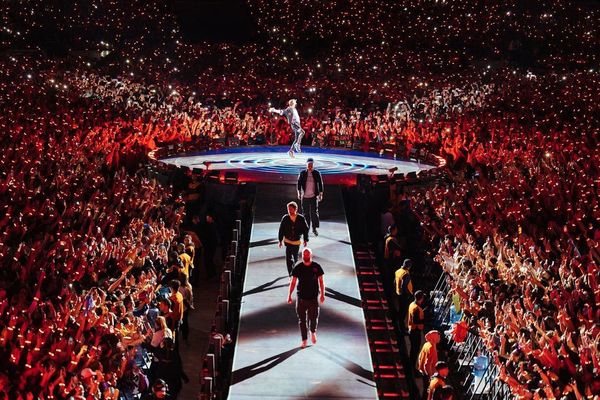 Coldplay performing live in Buenos Aires, Argentina.