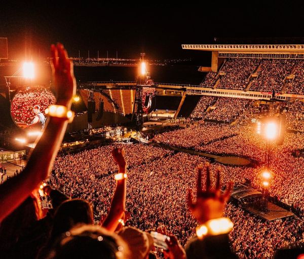 Audience members at Coldplay's concert in Barcelona, Spain.