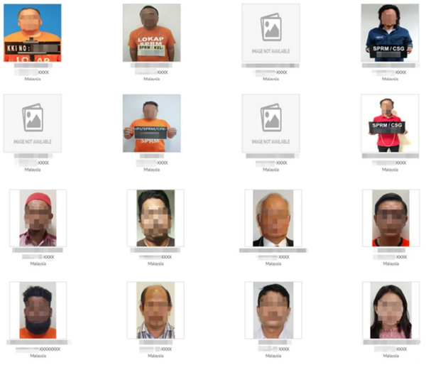 A screenshot of MACC's database showing individuals who are found guilty of corruption.