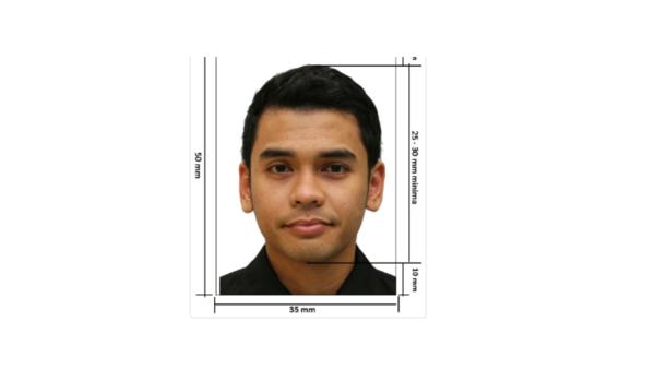 Malaysian passport photo measurement requirements.