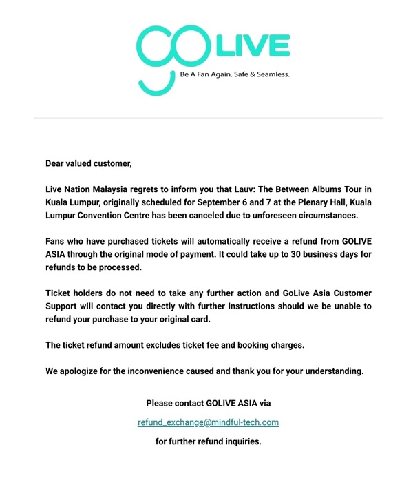 Screenshot from an X user of the email from GoLive Asia.