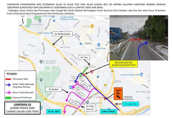 Alternative routes (pink) from Cheras to Jalan Sungai Besi.