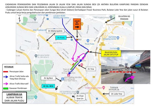 Alternative route (pink) from Jalan Pudu to Jalan Sungai Besi.