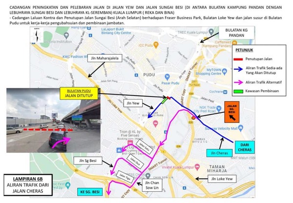 Alternative routes (pink) from Jalan Cheras to Jalan Sungai Besi.