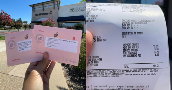 (Left) Toh and his wife's postal votes for PRN2023 and (right) the receipt showing how much Toh paid for the courier.