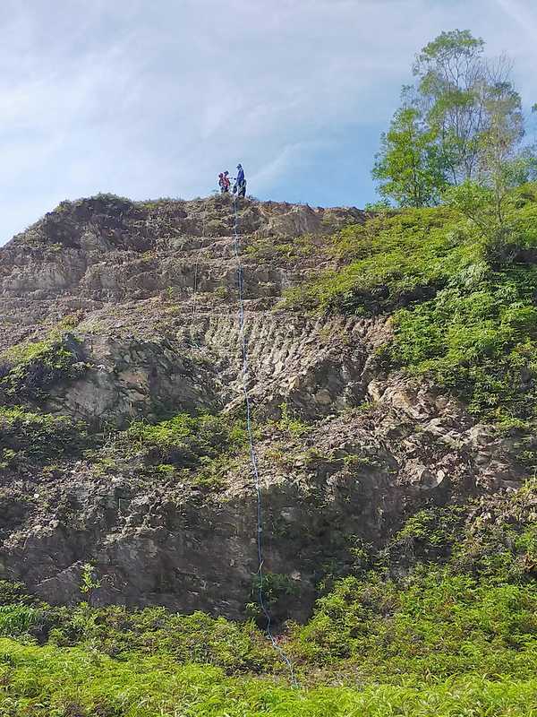 Abseiling.