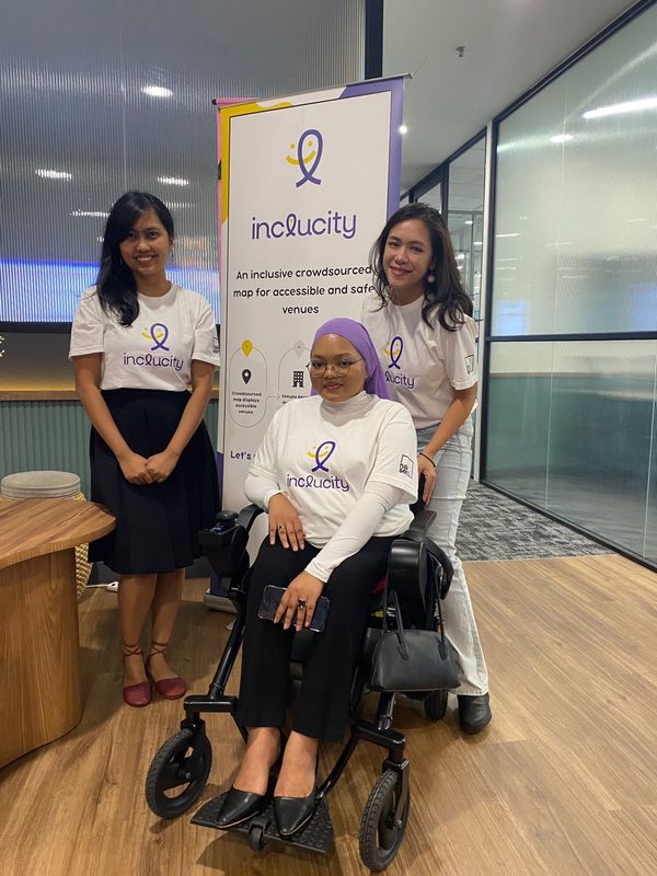 From left to right: IncluCity founders - Nurul, Miza, and Armani.