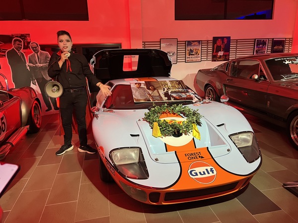 A Ford GT40 in Gulf Oil livery. This exact car was used as a prop in the hit movie, 'Crazy Rich Asians'.