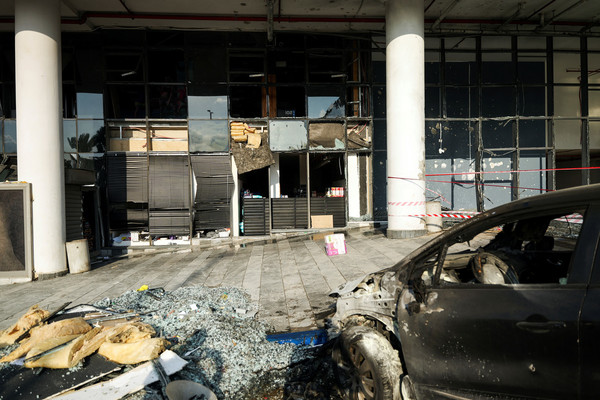 Aftermath of a scene where a rocket that was launched from the Gaza Strip into Israel landed in Ashkelon, southern Israel on 11 October.