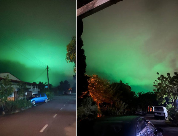 Photos of the green sky taken by Sungai Besar residents on Tuesday, 24 October.