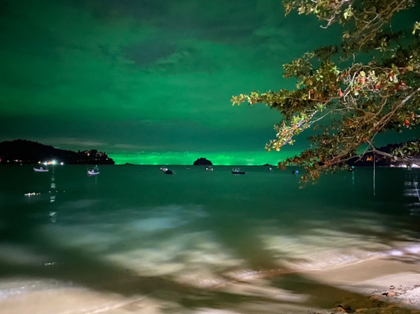 A photo showing squid jigging activities at Pulau Pangkor in March 2022.