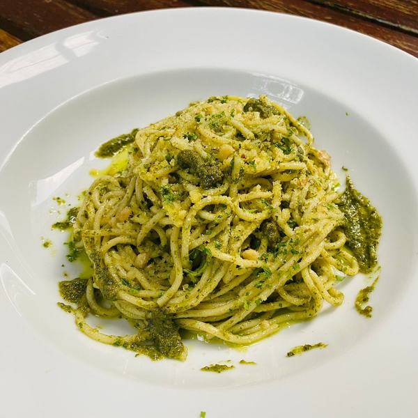 Walnut Pesto Pasta made with Home Grown Italian Basil.