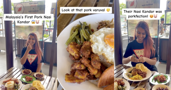 The food influencer at the Pumbaa's non-halal nasi kandar stall.