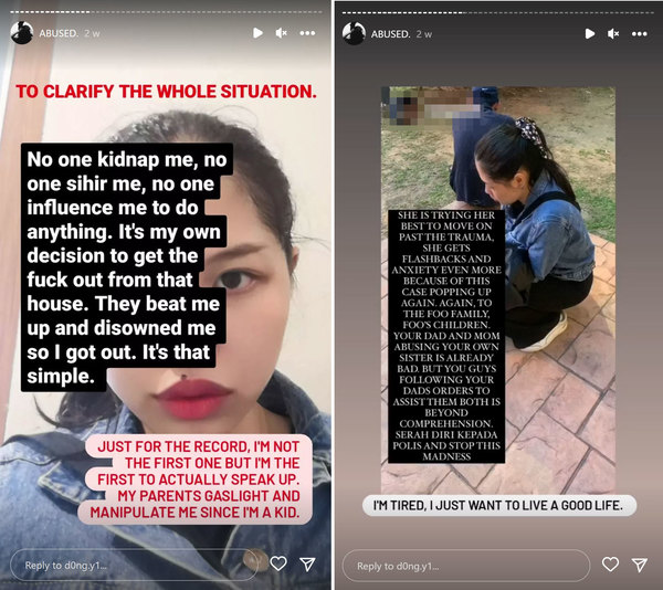 In several social media posts, Dong Yi demanded her family to stop harassing her, Emiri, and their friends.