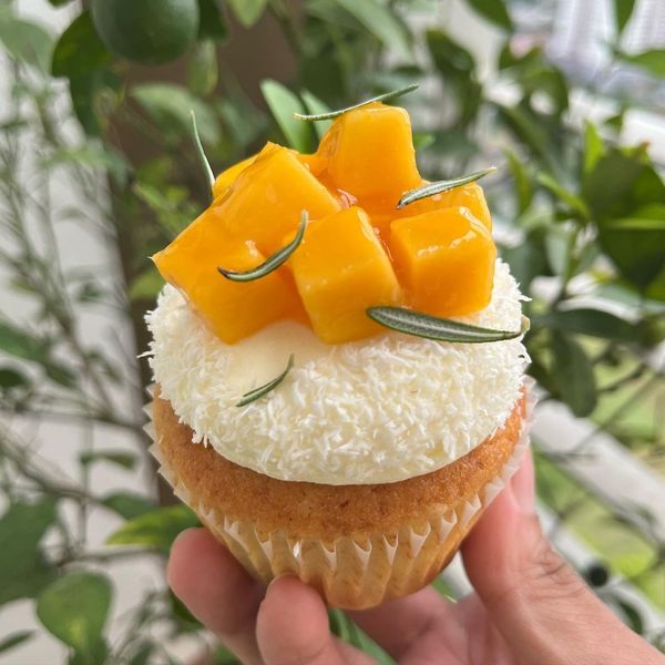Mango and kaya clotted cream cupcake.