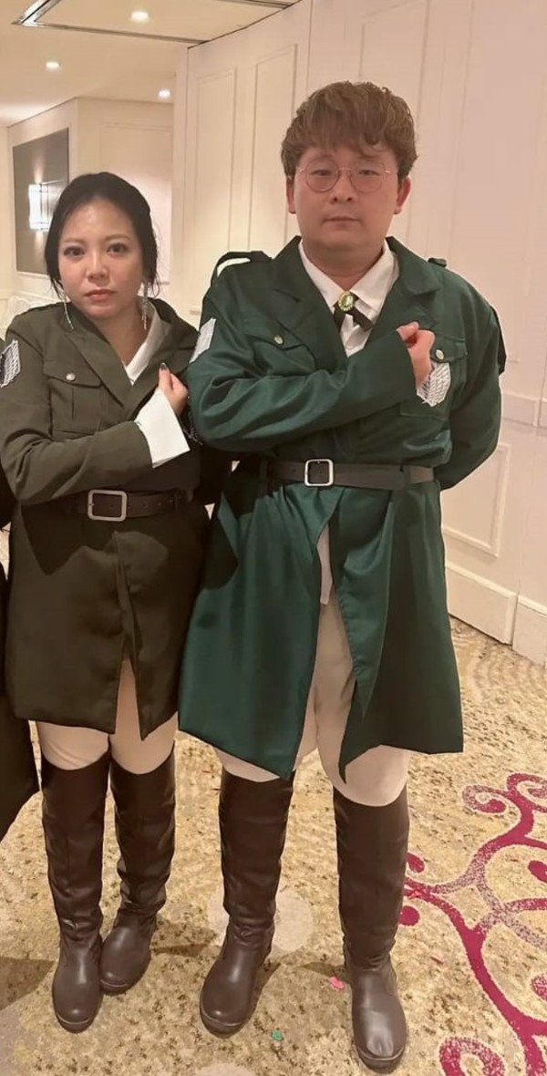 Sofy and her husband, Yanming, in their 'Attack On Titan' cosplay at the reception.