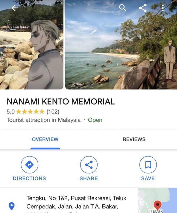 Netizens created a memorial site for the anime character on Google Maps.