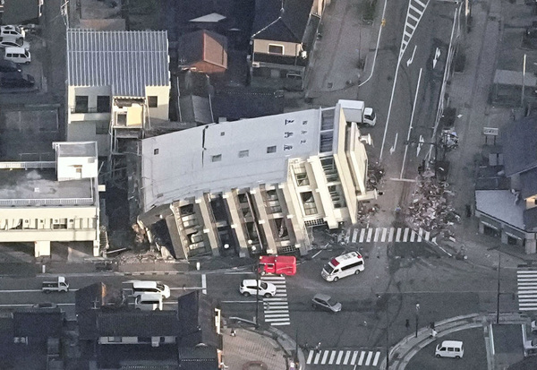 A collapsed building caused by an earthquake in Wajima, Ishikawa prefecture, Japan.