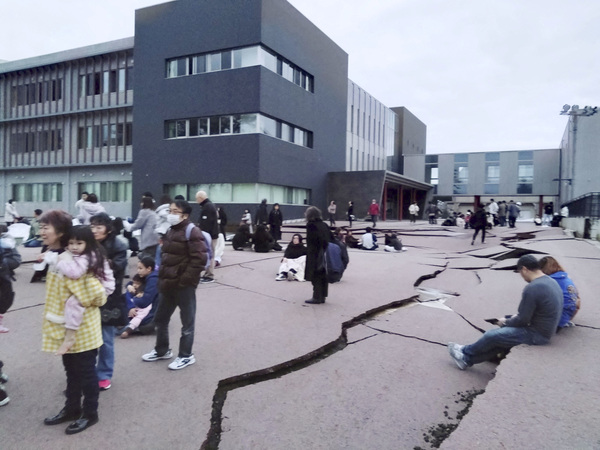 Road cracks caused by an earthquake is seen in Wajima, Ishikawa prefecture, Japan.