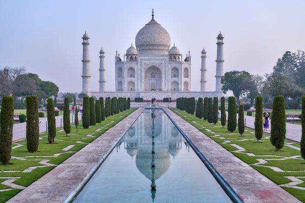 The Taj Mahal at sunrise, Agra, India.