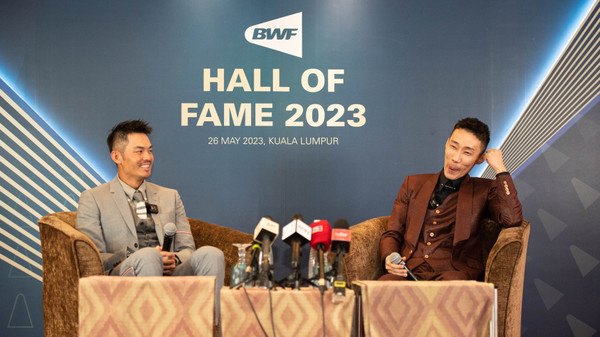 Lee Chong Wei and Lin Dan during the Badminton World Federation (BWF) Hall of Fame ceremony last year.