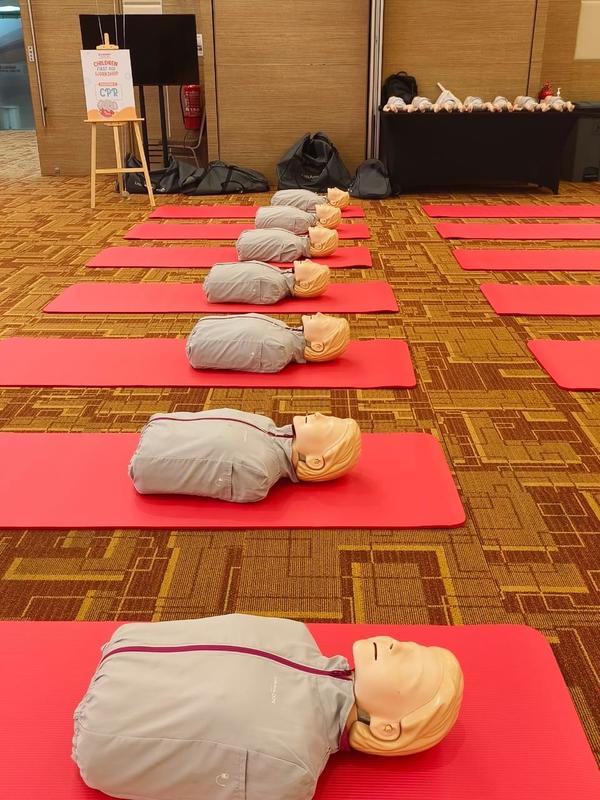 Mannequins for CPR at Sunway Healthcare Group's paediatric first aid ebook launch media event.