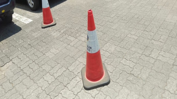 A traffic cone on Zero Shadow Day in Indonesia.