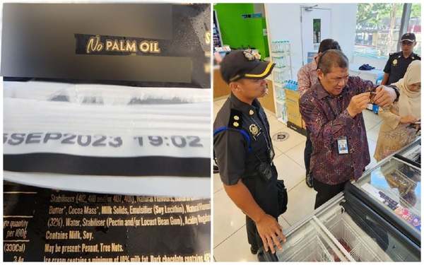 KPDN Minister Datuk Armizan Mohd Ali inspecting an ice cream product with the "no palm oil" label.