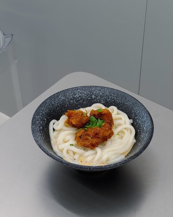 Buttermilk Udon served with rempah karaage