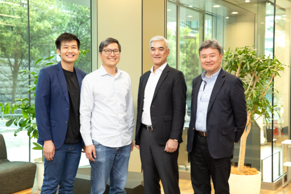 From left to right: Garena director Harold Teo, Garena vice president Jason Ng, and Kadokawa representatives Takashi Sensui and Shinya Kato.