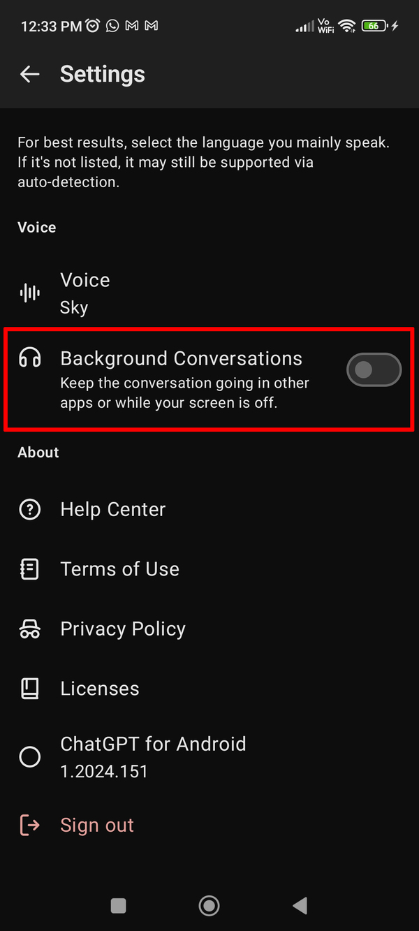 STEP 3: Under Voice, toggle 'Background Conversations' off.