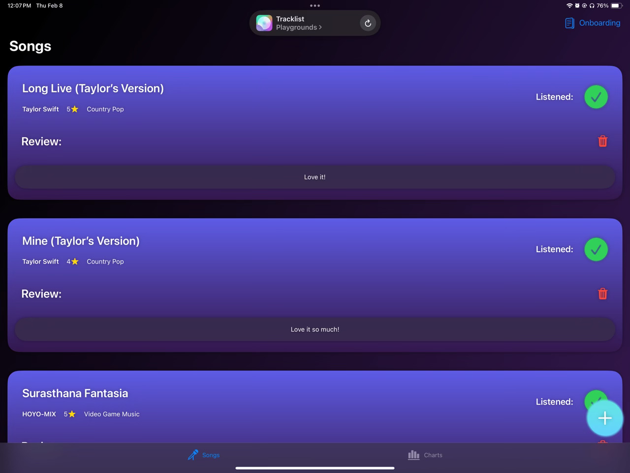 Nur Alia Jannah's Tracklist allows iOS users to review music.