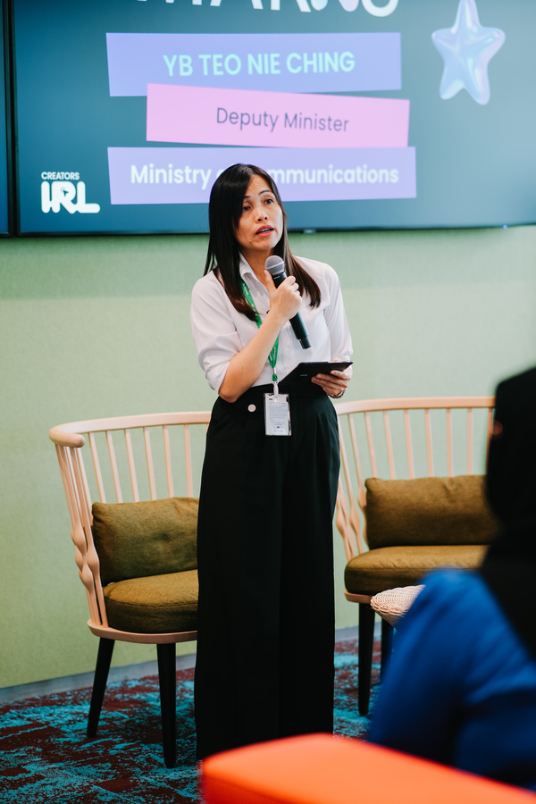 Deputy Communications Minister Teo Nie Ching officiating the launch of the Creators IRL fellowship programme.