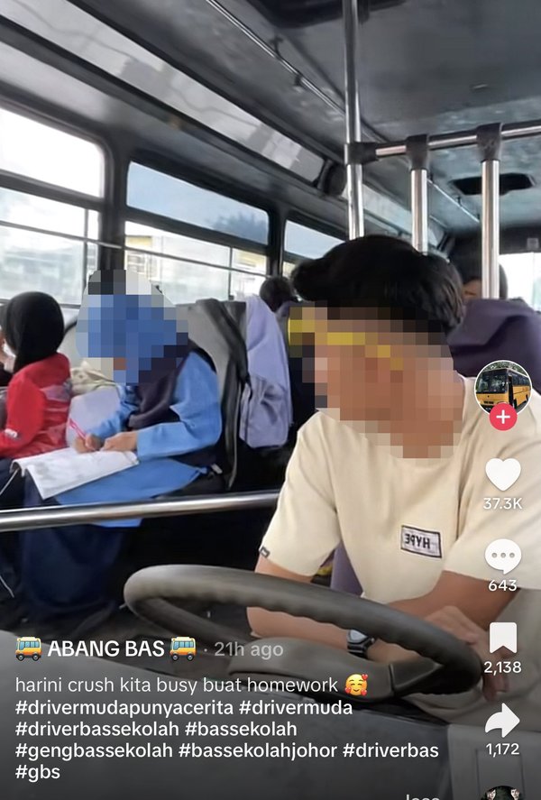 Screenshot of one of his videos, where he a primary school girl with the caption, "Today my crush is doing her homework".