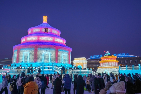 An ice replica of the Temple of Heaven from Beijing, China.