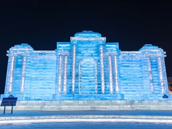 An ice replica of the Mongolian State Palace, Mongolia.