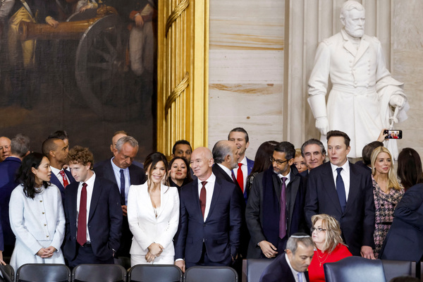 Priscilla Chan, Meta CEO Mark Zuckerberg, Lauren Sanchez, businessman Jeff Bezos, Sundar Pichai, and businessman Elon Musk, among other dignitaries, attend Donald Trump's inauguration.