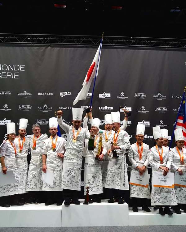 The podium winners of the 2025 Pastry World Cup.