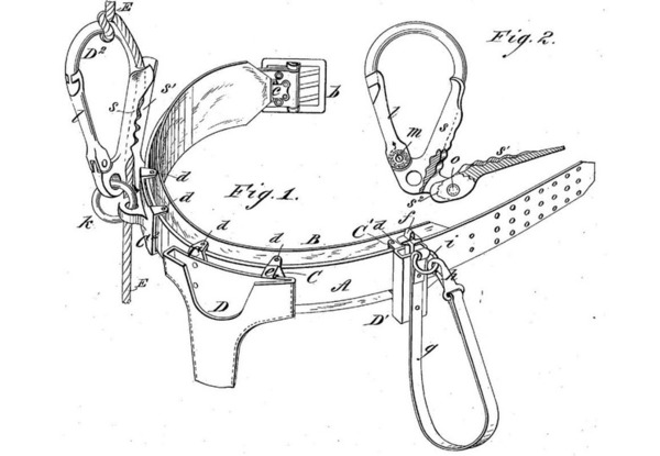 The seat belt diagram from Edward Claghorn's patent.