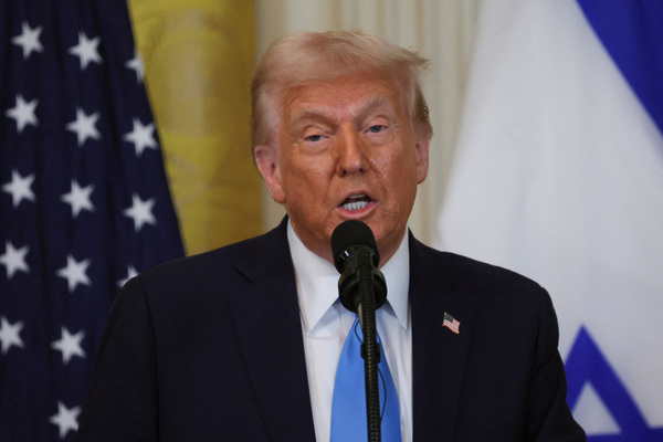 US President Donald Trump speaks during a joint press conference with Israeli Prime Minister Benjamin Netanyahu in the East Room at the White House in Washington, US on 4 February.