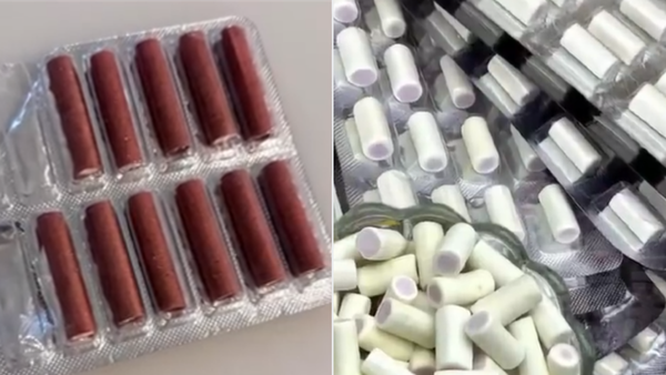 The woman shared a photo of a strip of firecrackers (left), which she confused for taro-flavoured candy (right).