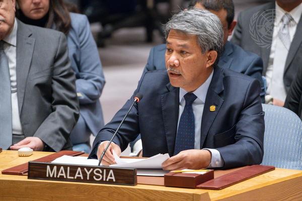 Foreign Affairs Minister Datuk Seri Mohamad Hasan at the United Nations Security Council Open Debate on the situation in the Middle East, held in New York in January 2024.