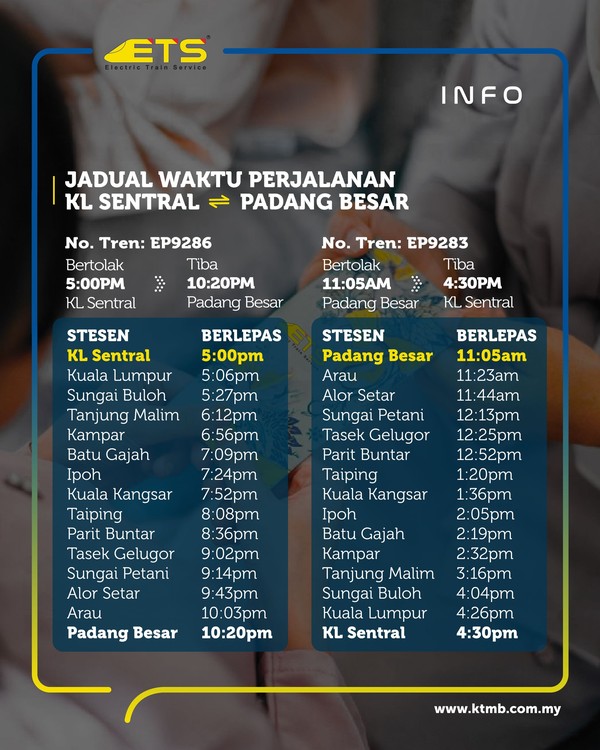 The train schedule for the KL Sentral-Padang Besar route.