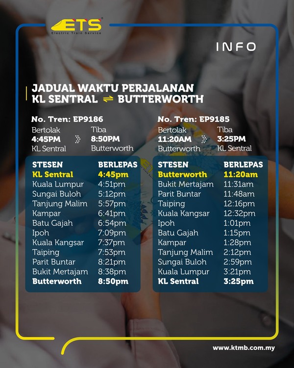 The train schedule for the KL Sentral-Butterworth route.