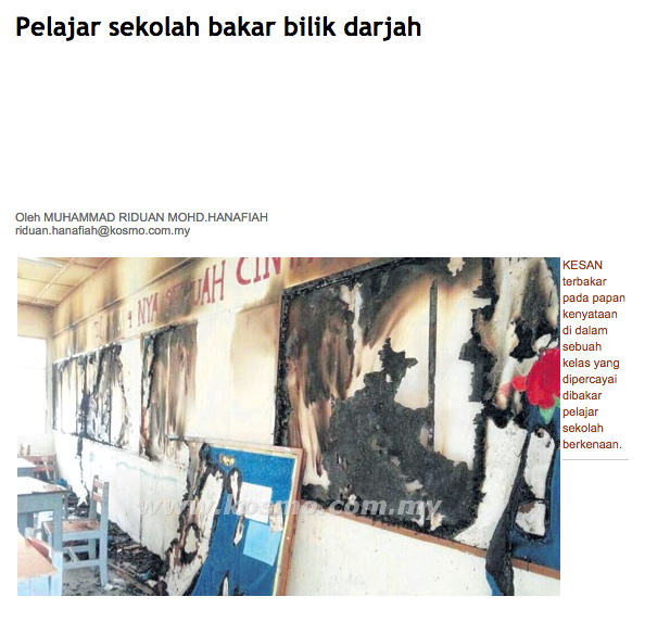  GAMBAR Bilik Darjah Dibakar Dan Diconteng Di SMK Taman 