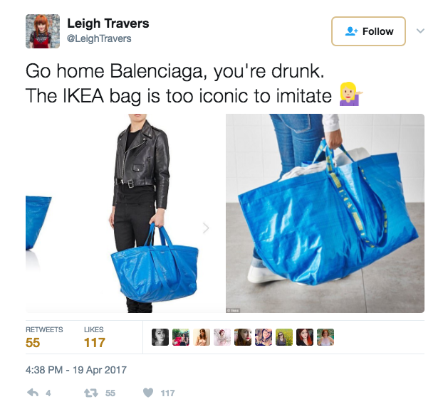 IKEA Provides A Brilliant Response to Balenciaga's £1125 Copy Of Its 40p Tote  Bag — Fashion, Law & Business